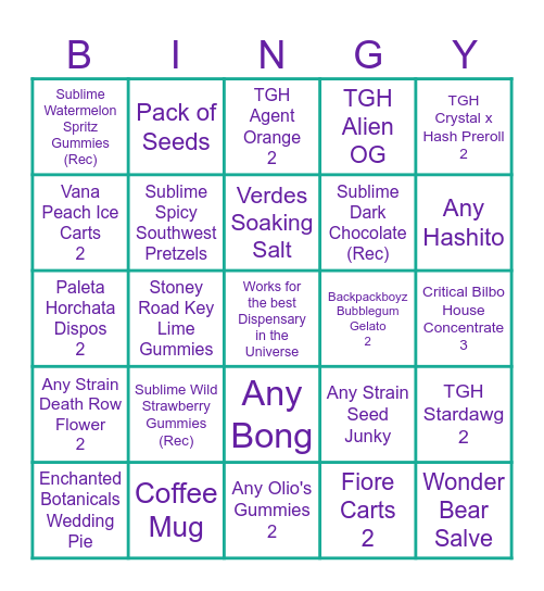 Budtendy Bingy Bingo Card