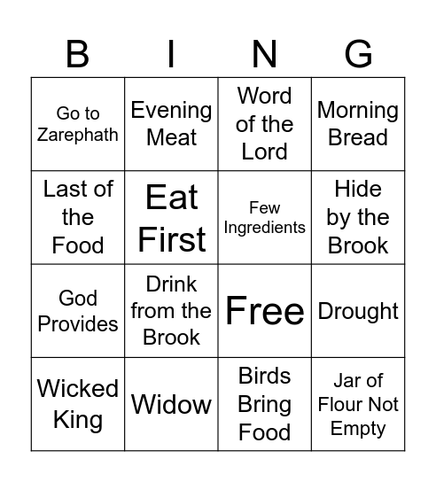 Elisha, the Ravens & the Widow Bingo Card