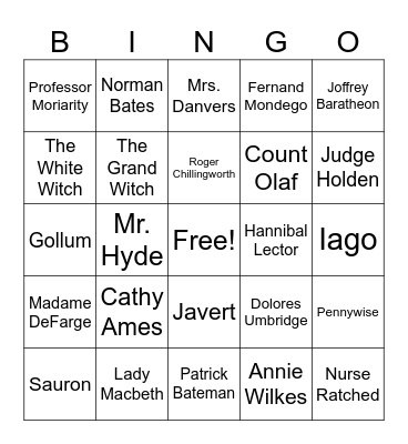 Famous Villains Bingo Card