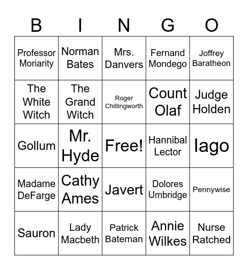 Famous Villains Bingo Card