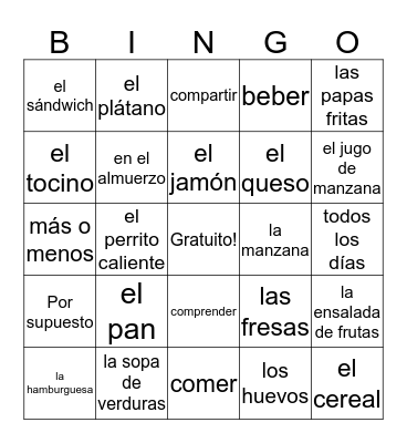 La Comida Bingo Card