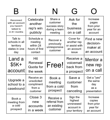 Sales Rep BINGO Card