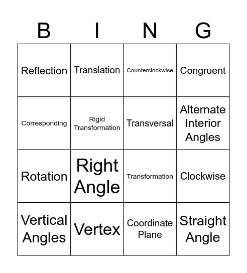 Math 8 Unit 1 Bingo Card