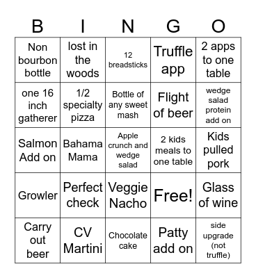 Big Woods Bingo Card