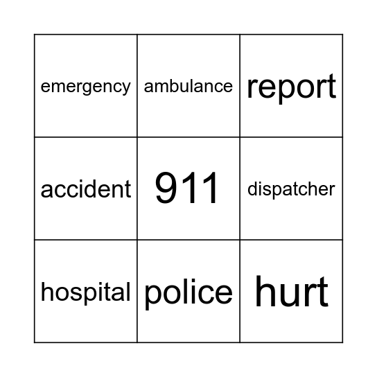 Emergency Situations Bingo Card