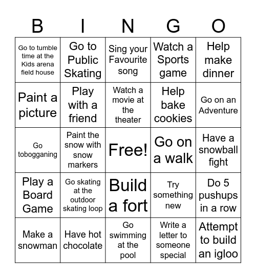 Snow Bingo Card