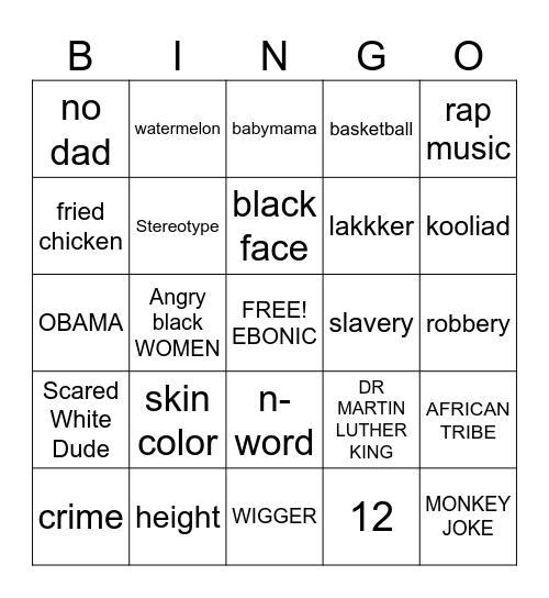 FAMILY GUY BLACK JOKES Bingo Card