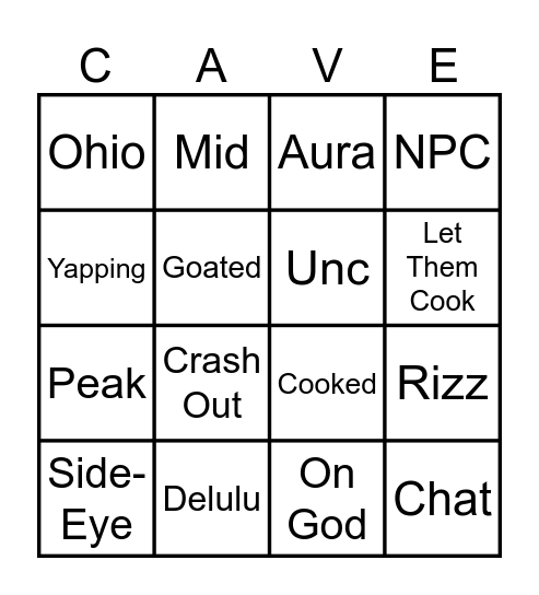 CAVE Bingo! Bingo Card