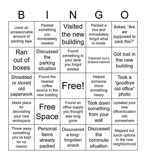 New Building Bingo! Bingo Card
