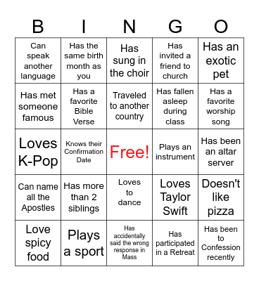 Get to Know You Human Bingo Card