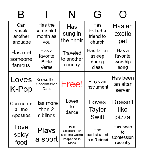 Get to Know You Human Bingo Card