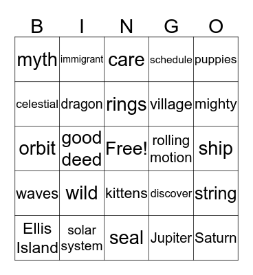 Finish Line 3rd Grade Reading Folders A-D Bingo Card