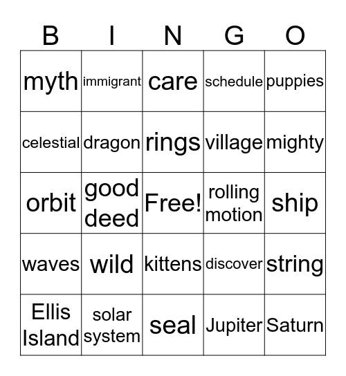 Finish Line 3rd Grade Reading Folders A-D Bingo Card