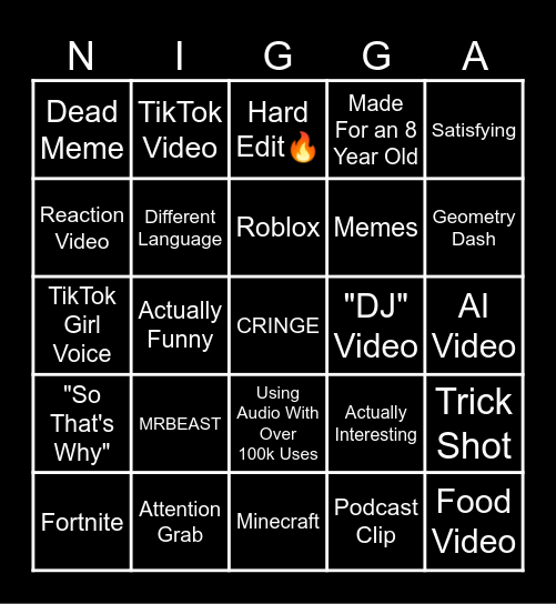 YouTube Shorts Bingo Card