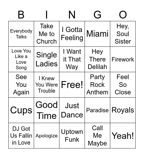 BINGO! 2000's Music Bingo Card