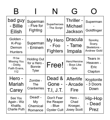 Heroes & Dead Bingo Card