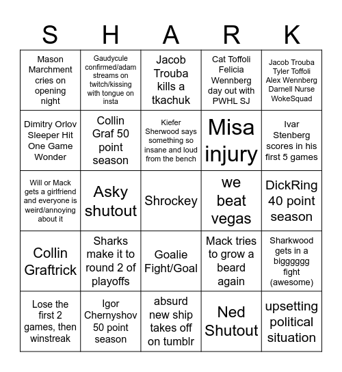 Sharks 26-27 Bingo Card