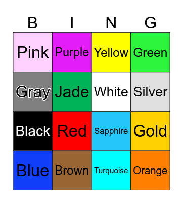 Colors Bingo Card
