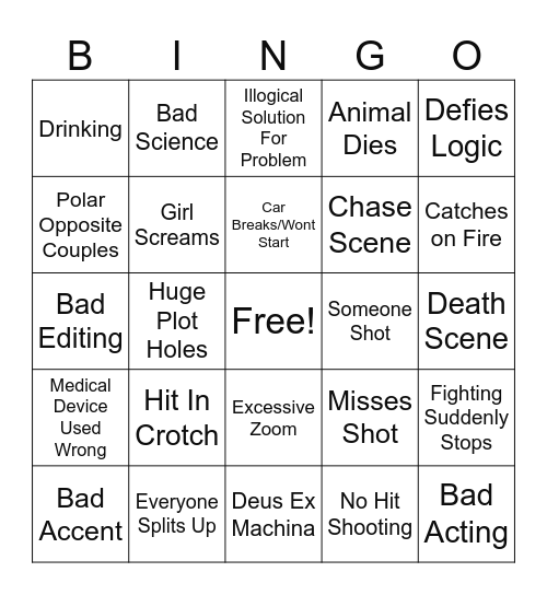Bad Movie Bingo Card