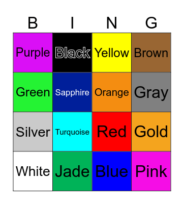 Colors Bingo Card