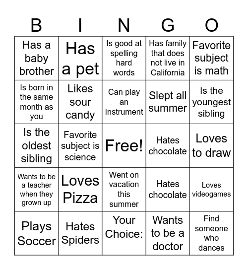 Find Someone Who Bingo Card