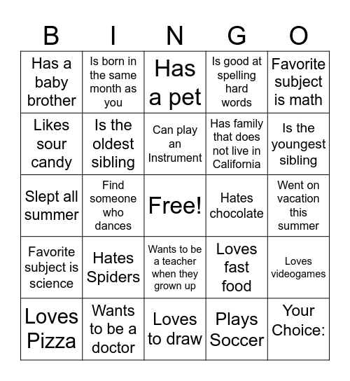Find Someone Who Bingo Card