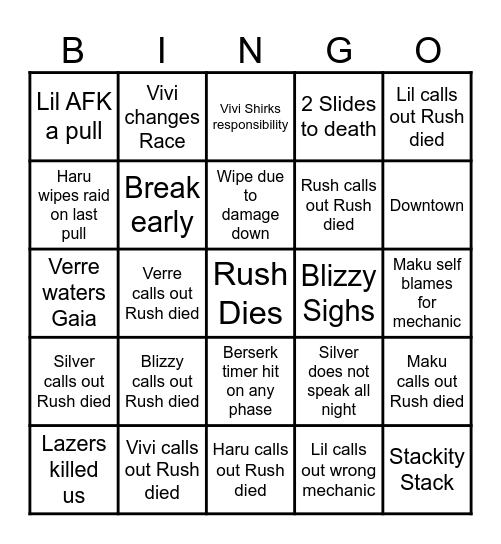 Fru Bingo Card