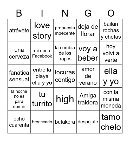bingo musical martu Bingo Card
