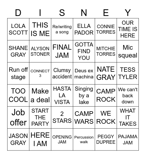 CAMP ROCK Bingo Card