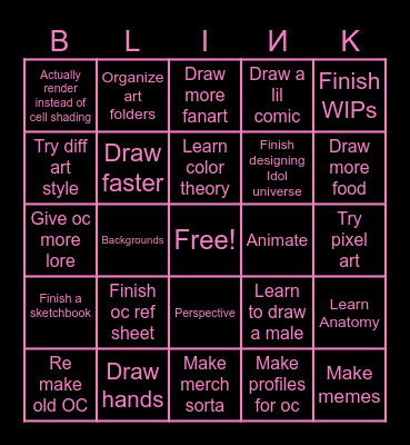 Art goals Bingo Card