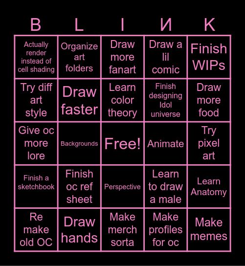 Art goals Bingo Card