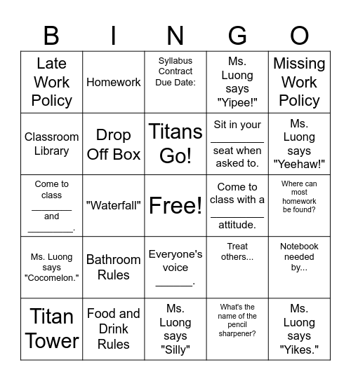 Syllabus Bingo Card