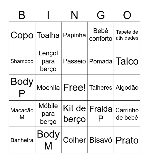 Chá de bebê Bingo Card