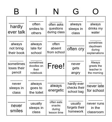 Adverbs of Frequency Bingo Card