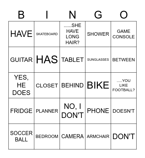 UNIT 4 Bingo Card