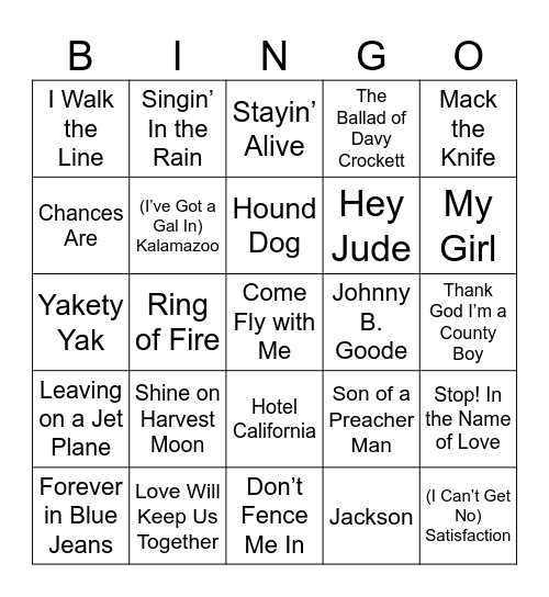 MUSIC BINGO Card