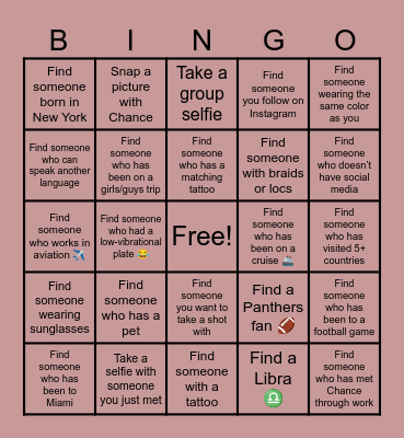 CHANCE’S BACKYARD BASH BINGO Card