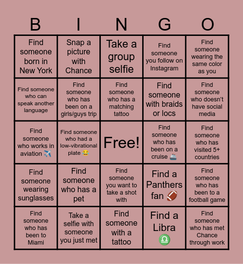 CHANCE’S BACKYARD BASH BINGO Card