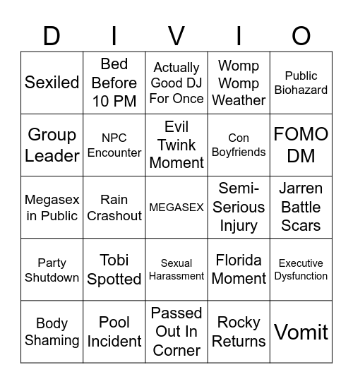 MEGASEX 2026 Bingo Card