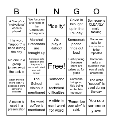 PD Day Bingo Card
