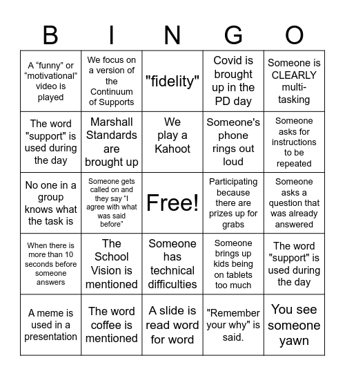 PD Day Bingo Card