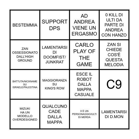 BINGO OW SUK Bingo Card