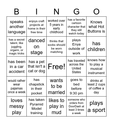 get to know you Bingo Card