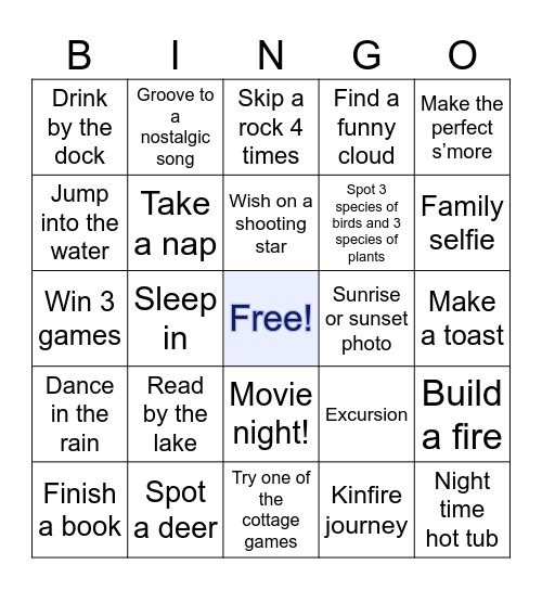 Cottage 2026 Bingo Card