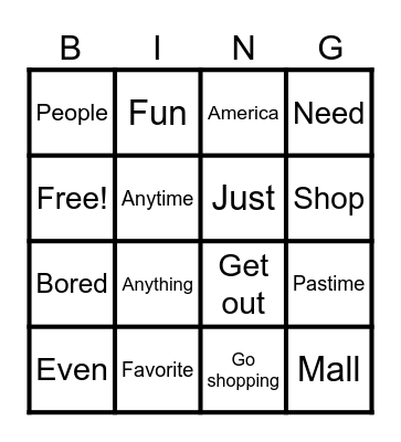 Shopping Mall Bingo Card
