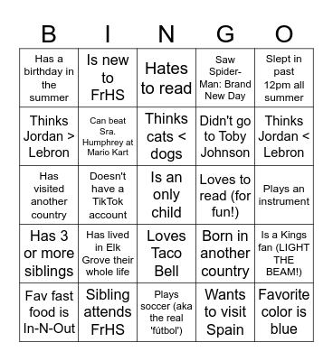 Primer día Bingo Card
