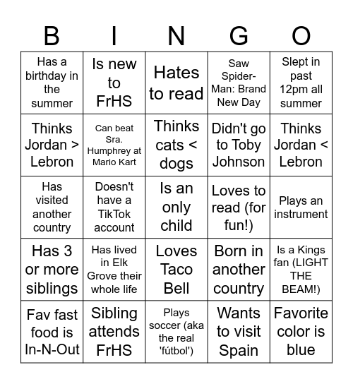Primer día Bingo Card