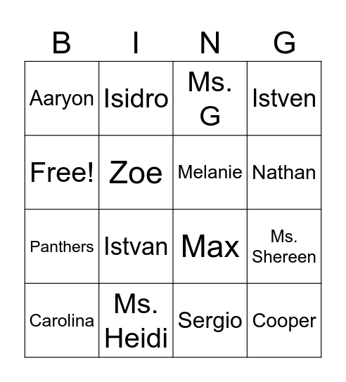 Our Class Bingo Card