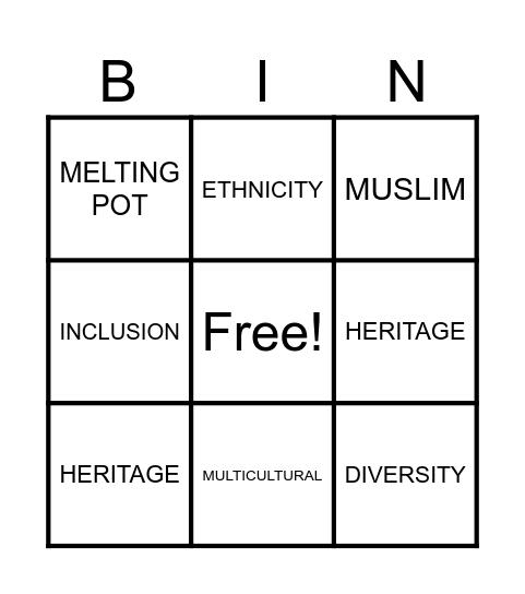 VOCABULARY BINGO Card