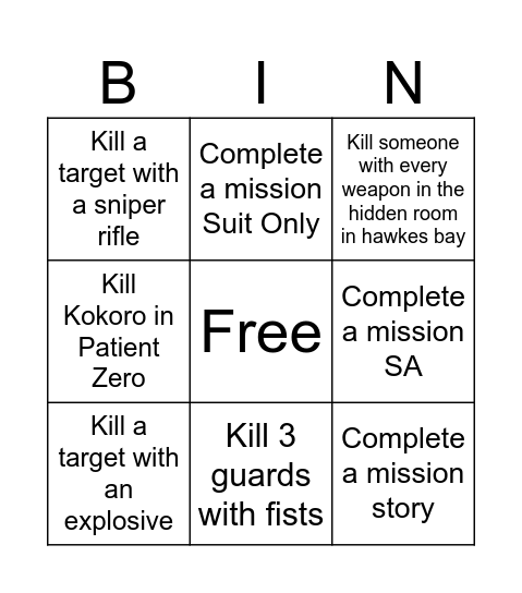 HITMAN BINGO Card